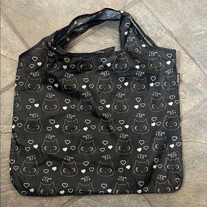 Itotal Reusable Black Cat Print Tote Bag - Foldable Everyday Shopper 14”x17”